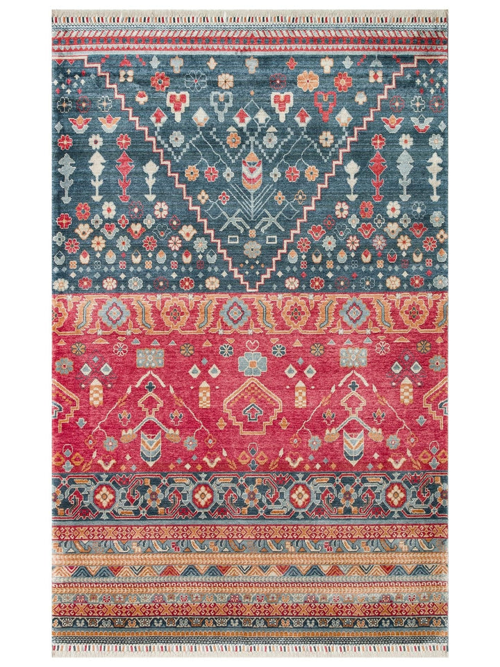 Oushak Carnaval سجادة أُشاق حديثة مصنوعة يدوياً من TENCEL™ 100% طبيعية سهلة التنظيف 17 NAVY MULTY
