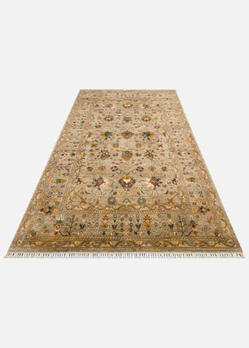 El dokuma Afgan halı adaçayı yeşili sultanabad çiçek 208x301 cm stüdyo çekimi