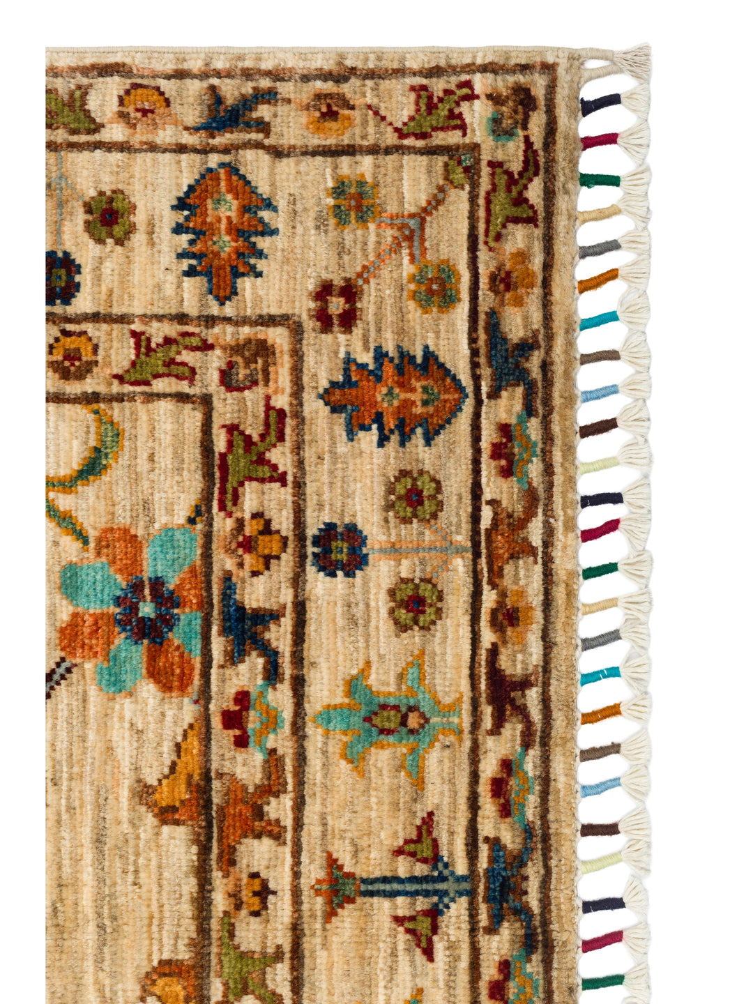 El dokuma Afgan halı krem bitkisel desen 85x125 cm