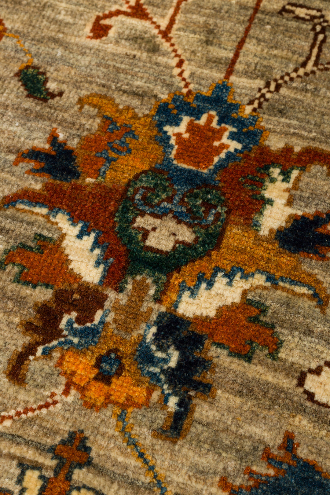 El dokuma Afgan halı adaçayı yeşili sultanabad çiçek 208x301 cm desen detayı