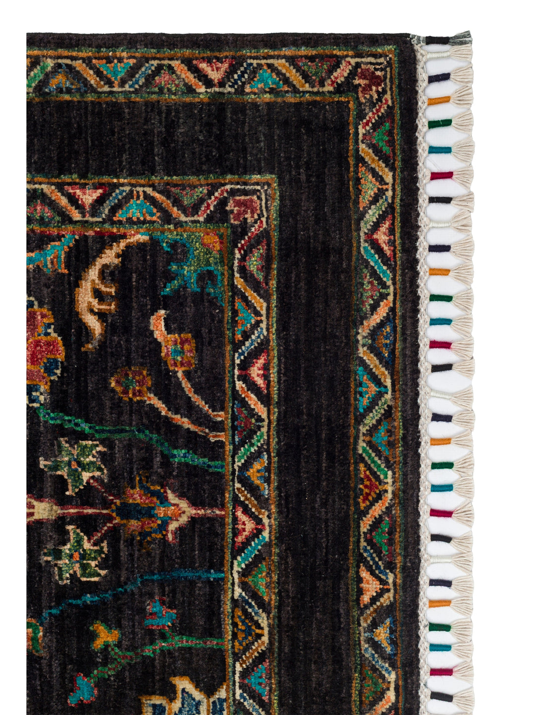 El dokuma Afgan halı siyah bitkisel desen 125x189 cm