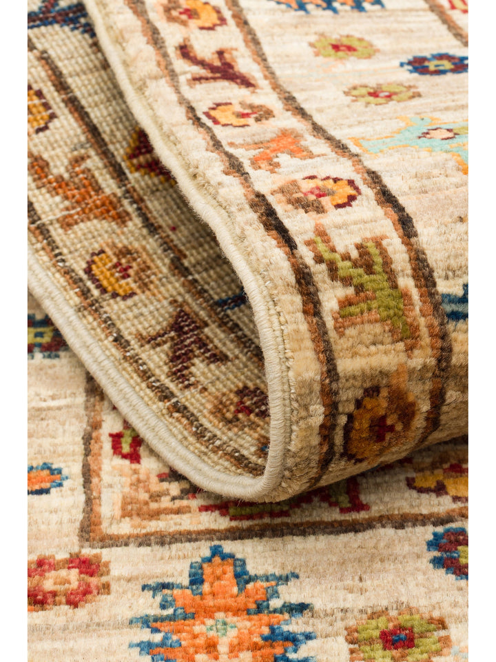 El dokuma Afgan halı krem bitkisel desen 85x120 cm