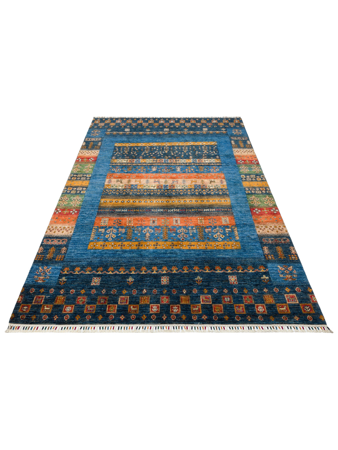 El dokuma Afgan halı lacivert bitkisel desen 177x242 cm