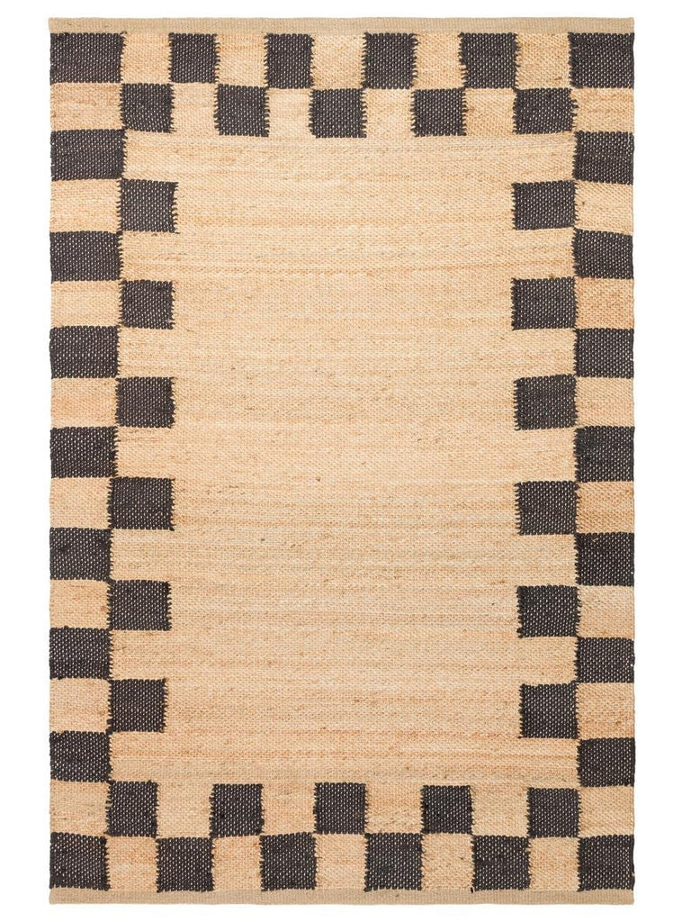 Crown Jüt %100 Naturale Tappeto Intrecciato a Mano per Soggiorno, Corridoio, Ingresso, Cucina, Balcone 13NATBLACKXW