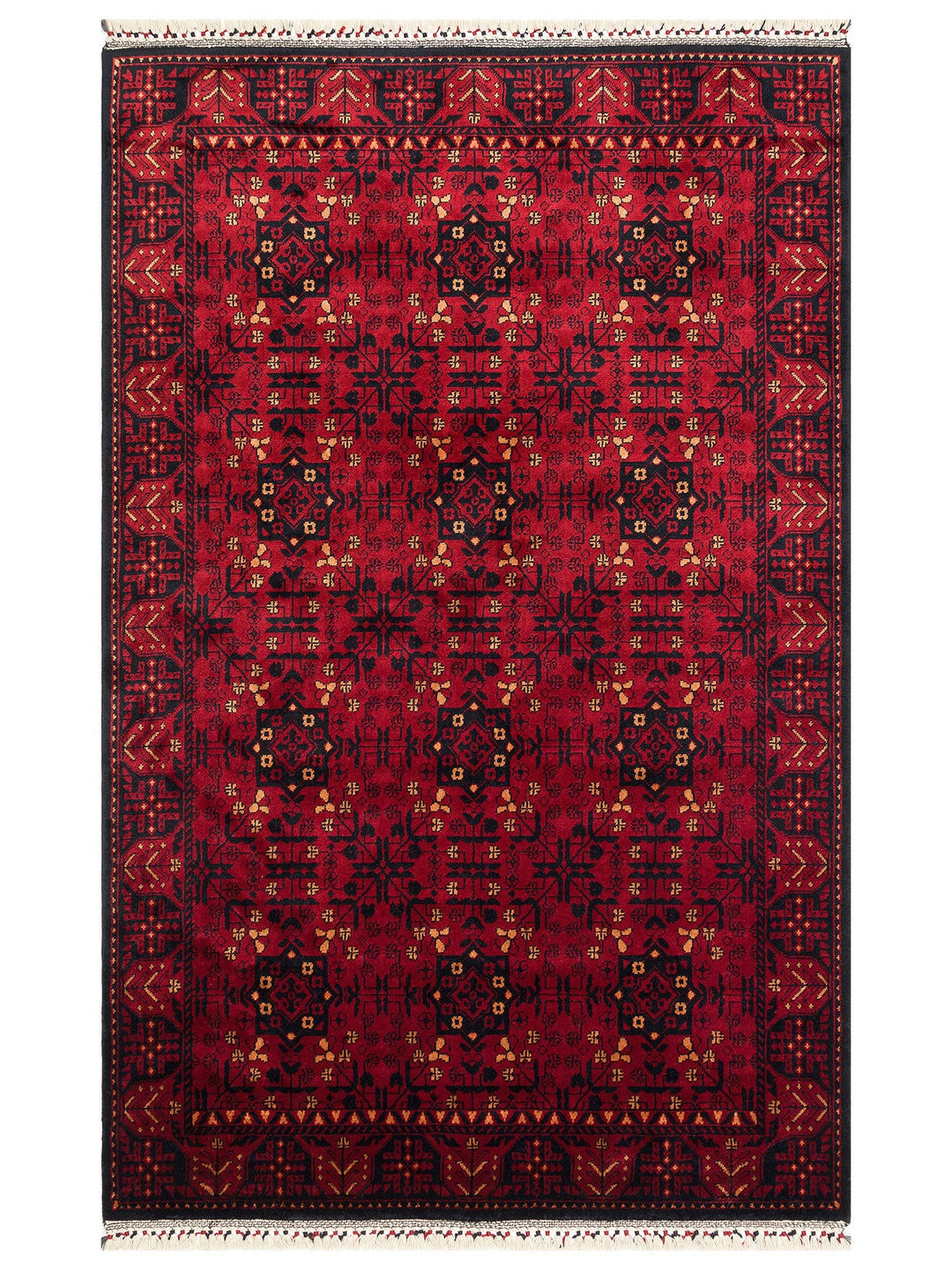 Kabil Afgan Desenli El Emeğiyle Özel Tezgahlarda Üretilen TENCEL™ Uşak Halısı 952 RED - Carpetdocia