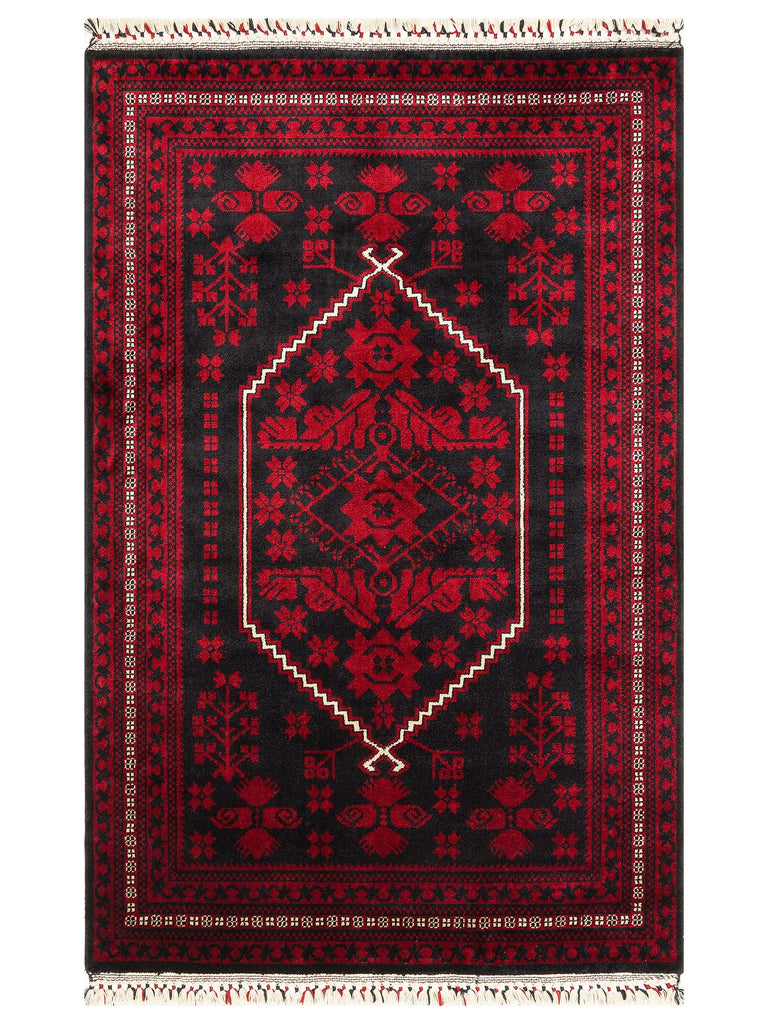Tapis Uşak TENCEL™ à motif afghan Kabil, fabriqué à la main sur des métiers spéciaux 956 BLEU