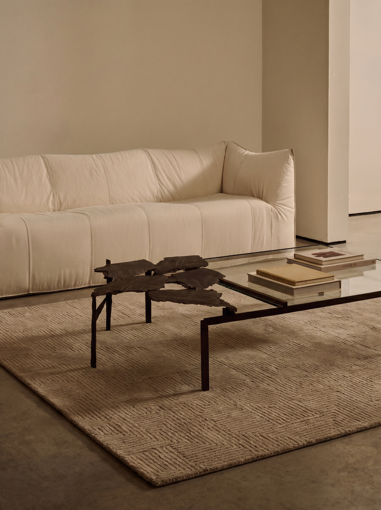 Tapis tissé à la main en mélange de laine et coton série Milano BEIGE