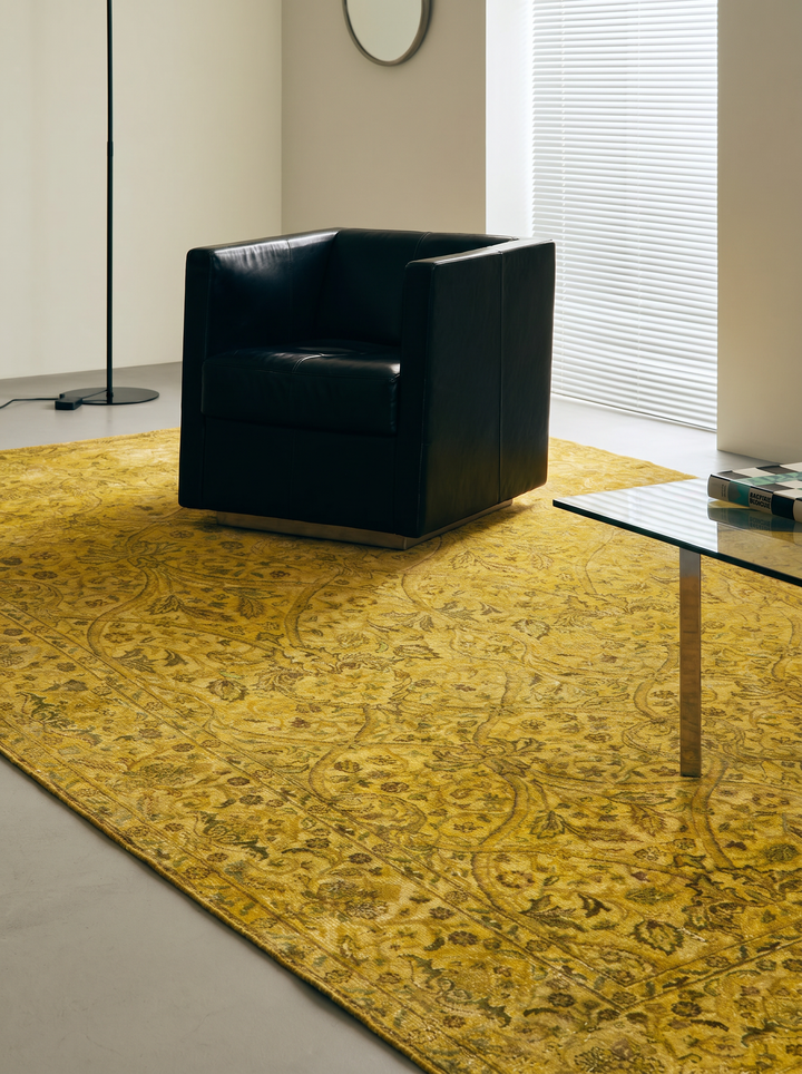 Handwoven Carpet Single Piece Wool and Silk Jaipur Lacuna Modern Overdyed Living Room Sitting Room Golden Yellow