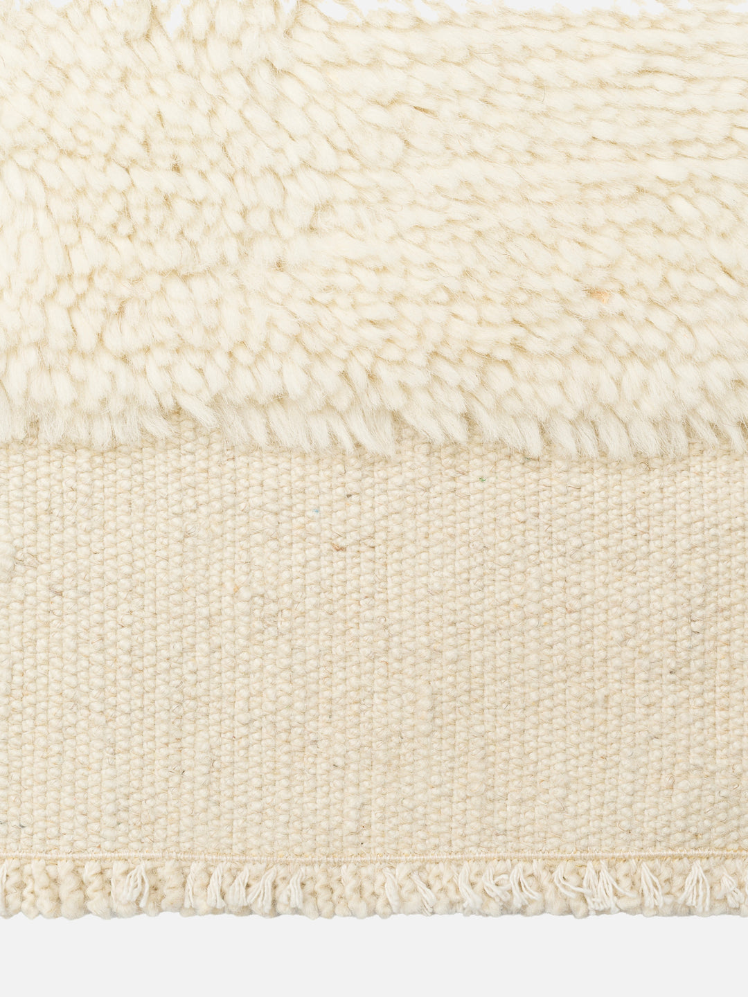 Morocco %100 Yün El Emeği ile Üretilen Uzun Tüylü Halı IVORY saçak detayı