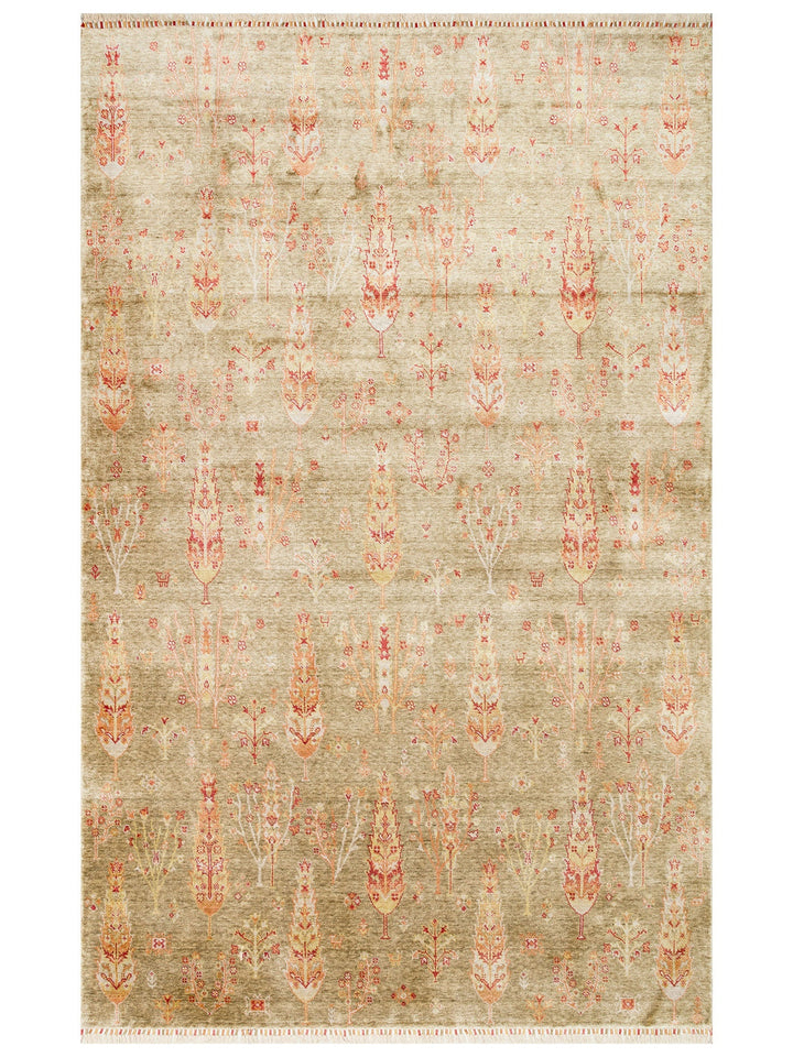 Oushak Carnaval %100 Naturel Kolay Temizlenir El Emeğiyle Üretilen TENCEL™ Modern Uşak Halısı 08 GREN - Carpetdocia