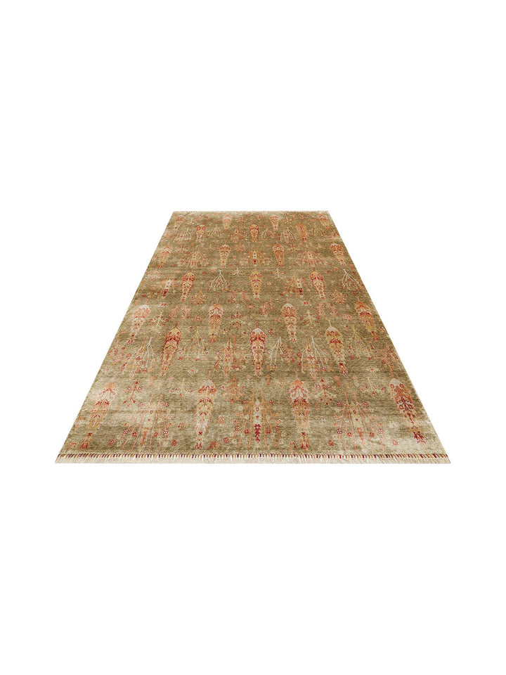 Oushak Carnaval %100 Naturel Kolay Temizlenir El Emeğiyle Üretilen TENCEL™ Modern Uşak Halısı 08 GREN - Carpetdocia