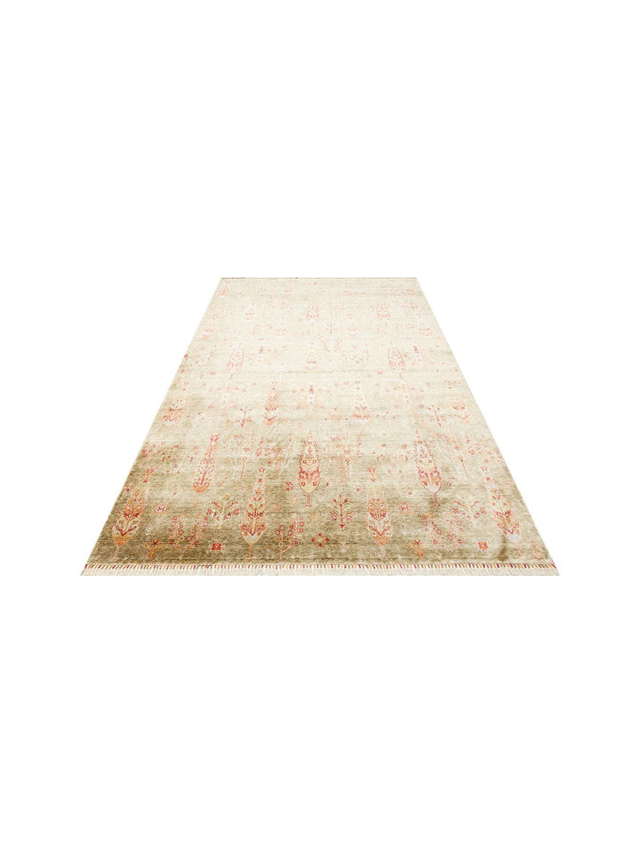 Oushak Carnaval %100 Naturel Kolay Temizlenir El Emeğiyle Üretilen TENCEL™ Modern Uşak Halısı 08 GREN - Carpetdocia