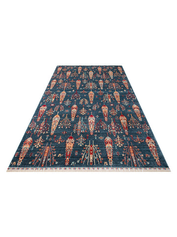 Oushak Carnaval 100% natürliche, leicht zu reinigende, handgefertigte TENCEL™ moderner Uşak-Teppich 08 NAVY TURQUOISE