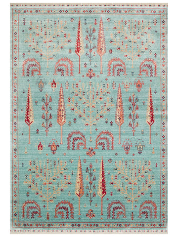 سجادة Oushak Carnaval الحديثة من TENCEL™ مصنوعة يدوياً، طبيعية 100% وسهلة التنظيف 22 TURQUOISE