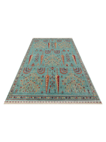 سجادة Oushak Carnaval الحديثة من TENCEL™ مصنوعة يدوياً، طبيعية 100% وسهلة التنظيف 22 TURQUOISE