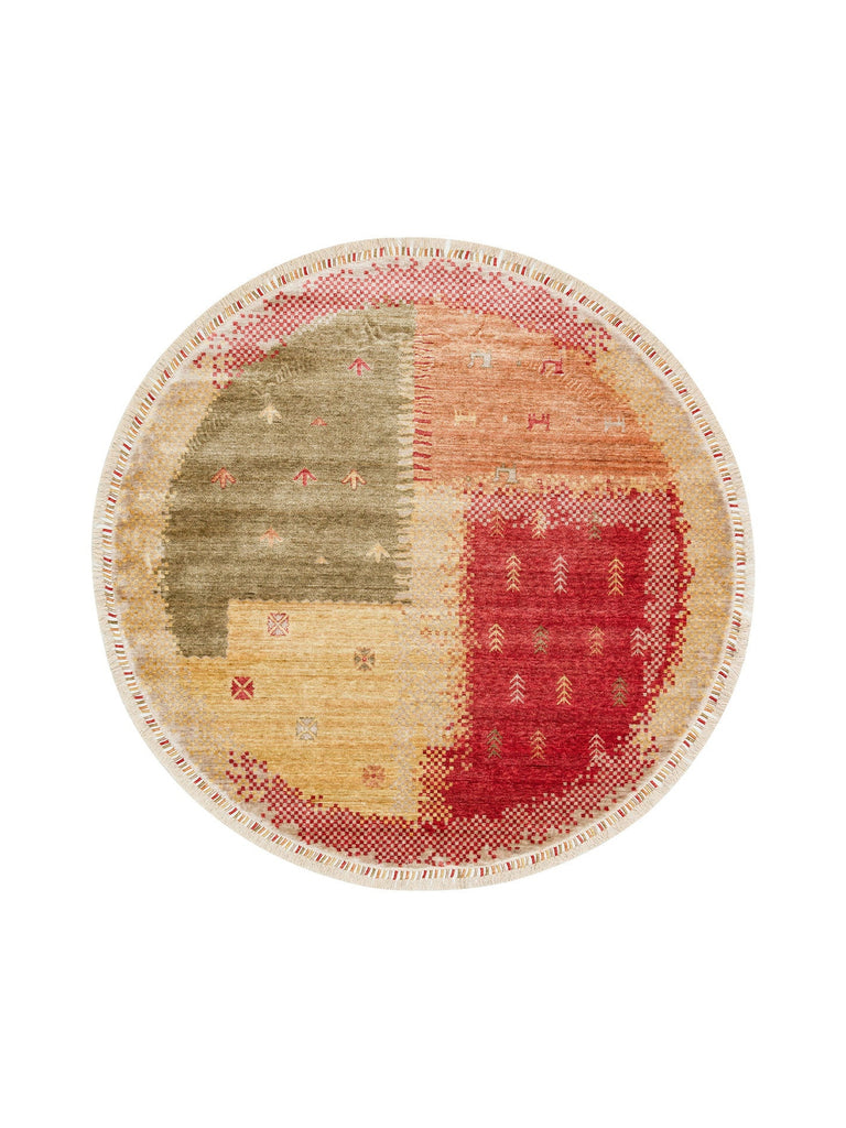 Oushak Carnaval 100% Natural Easy to Clean Handmade TENCEL™ Round Uşak Carpet 07 BEIGEQ