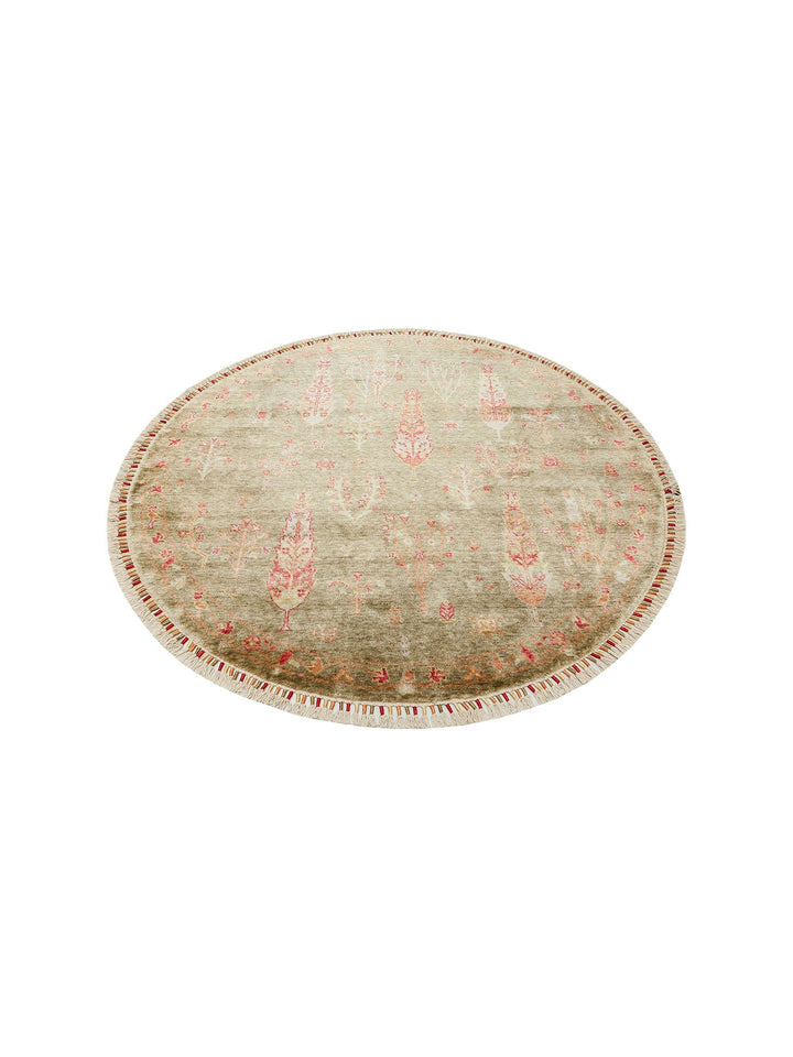 Oushak Carnaval %100 Naturel Kolay Temizlenir El Emeğiyle Üretilen TENCEL™ Yuvarlak Uşak Halısı 08 GREEN Q - Carpetdocia