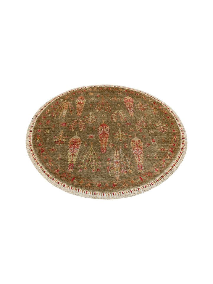 Oushak Carnaval %100 Naturel Kolay Temizlenir El Emeğiyle Üretilen TENCEL™ Yuvarlak Uşak Halısı 08 GREEN Q - Carpetdocia