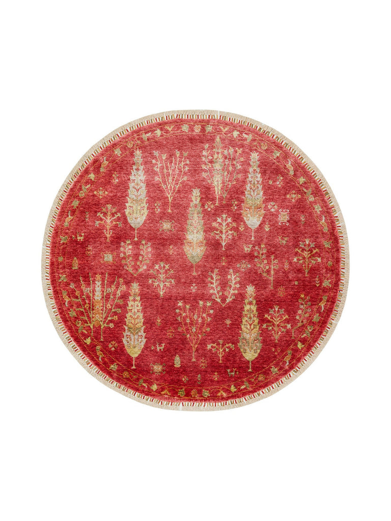 Oushak Carnaval 100% Natural Easy to Clean Handmade TENCEL™ Round Uşak Carpet 08 REDQ