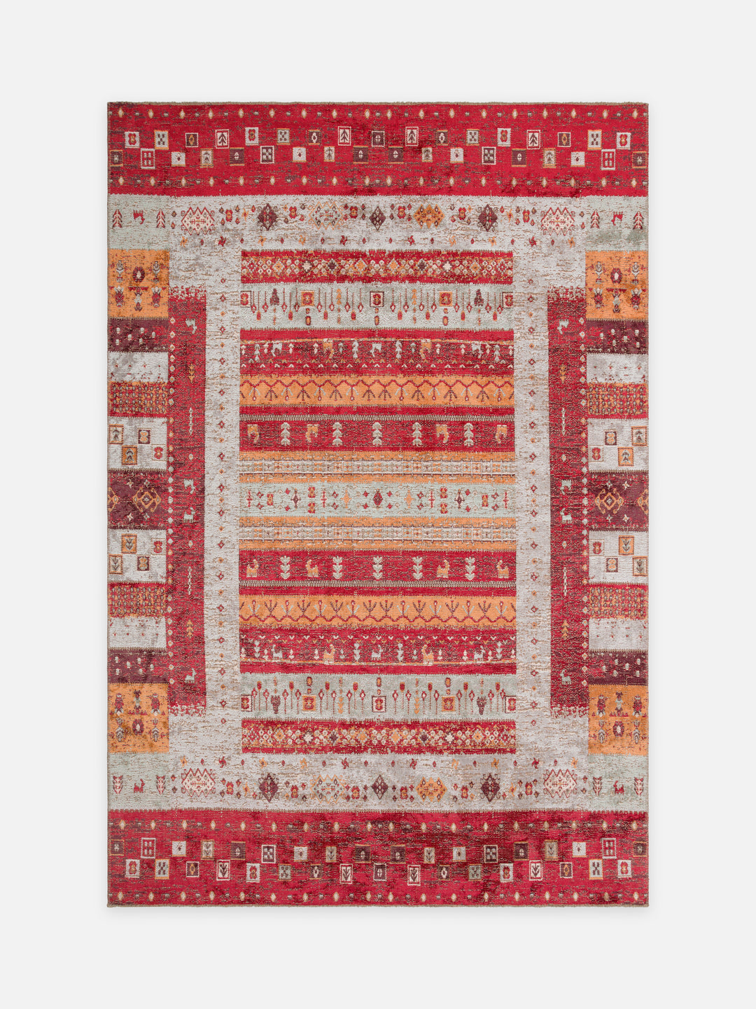 Ruggadocia Kaşkuli Lori Tribal Desenli Halı Kırmızı kuşbakışı