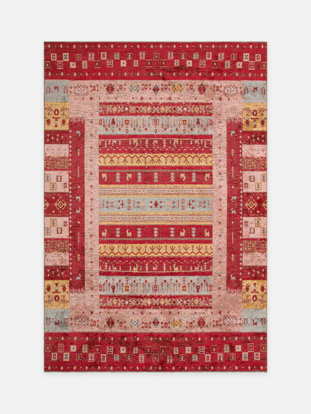 Ruggadocia Kaşkuli Lori Tribal Desenli Halı Pudra kuşbakışı