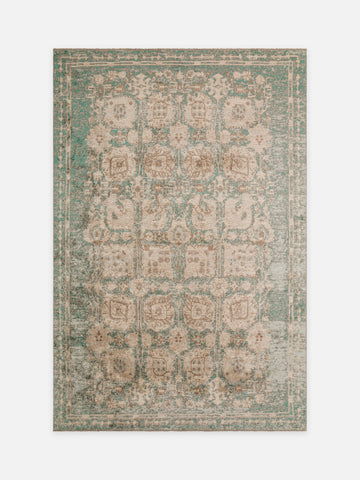 Ruggadocia Mamluk Turkuaz Kartuş Desenli Halı kuşbakışı