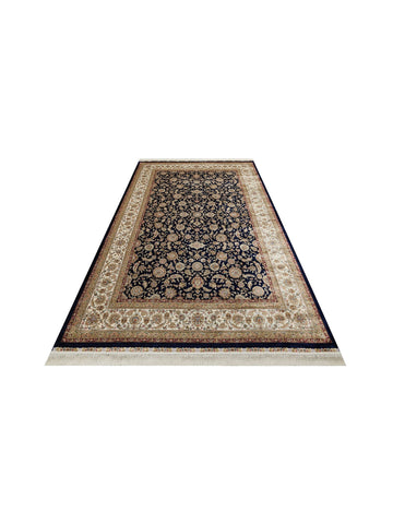 Topkapı Serisi Yüksek Kalite Sık Dokuma Klasik Desenli Özel Işıltılı Salon Halısı 03 NAVY CREAM - Carpetdocia