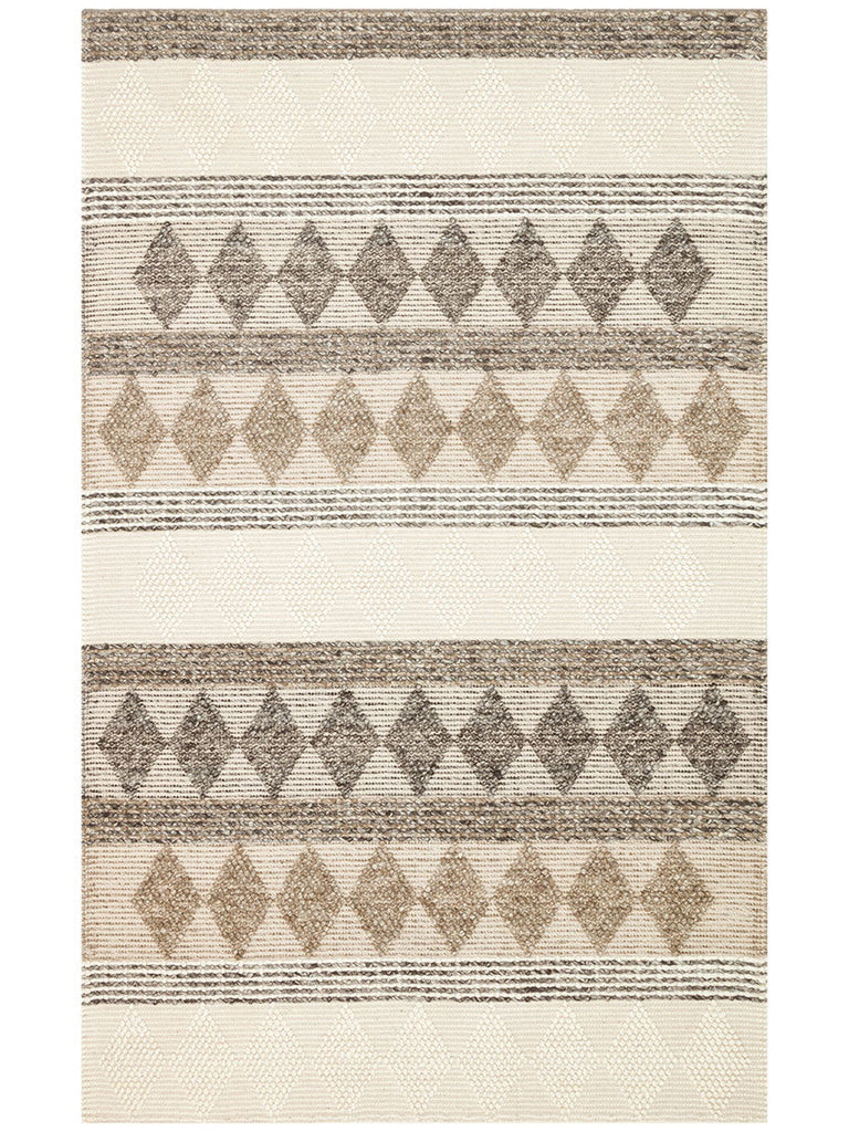 Tapis tricoté fait main pour salon, couloir, entrée à motif kazak 100 % laine naturelle Woolstar JD 01 GREY